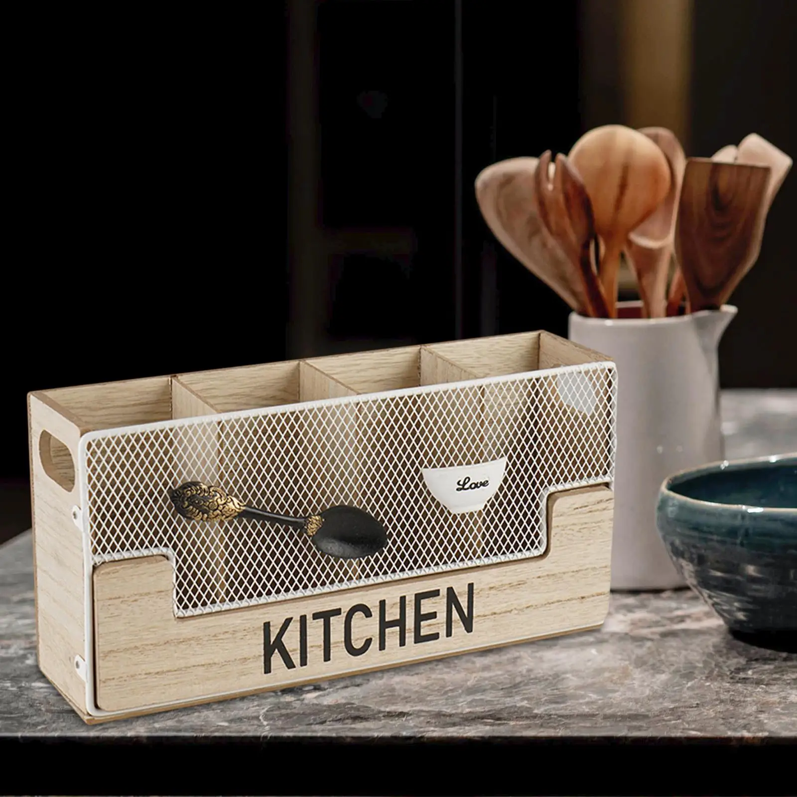 Wooden Kitchen Cutlery Holder Flatware Organizer Knife and Fork Container for Kitchen Table