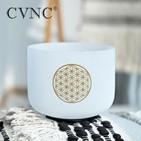CVNC 528Hz 8 Inch Chakra Frosted Quartz Crystal Singing Bowl C Note with Life Flower Design for Stress Relief with Carry Bag