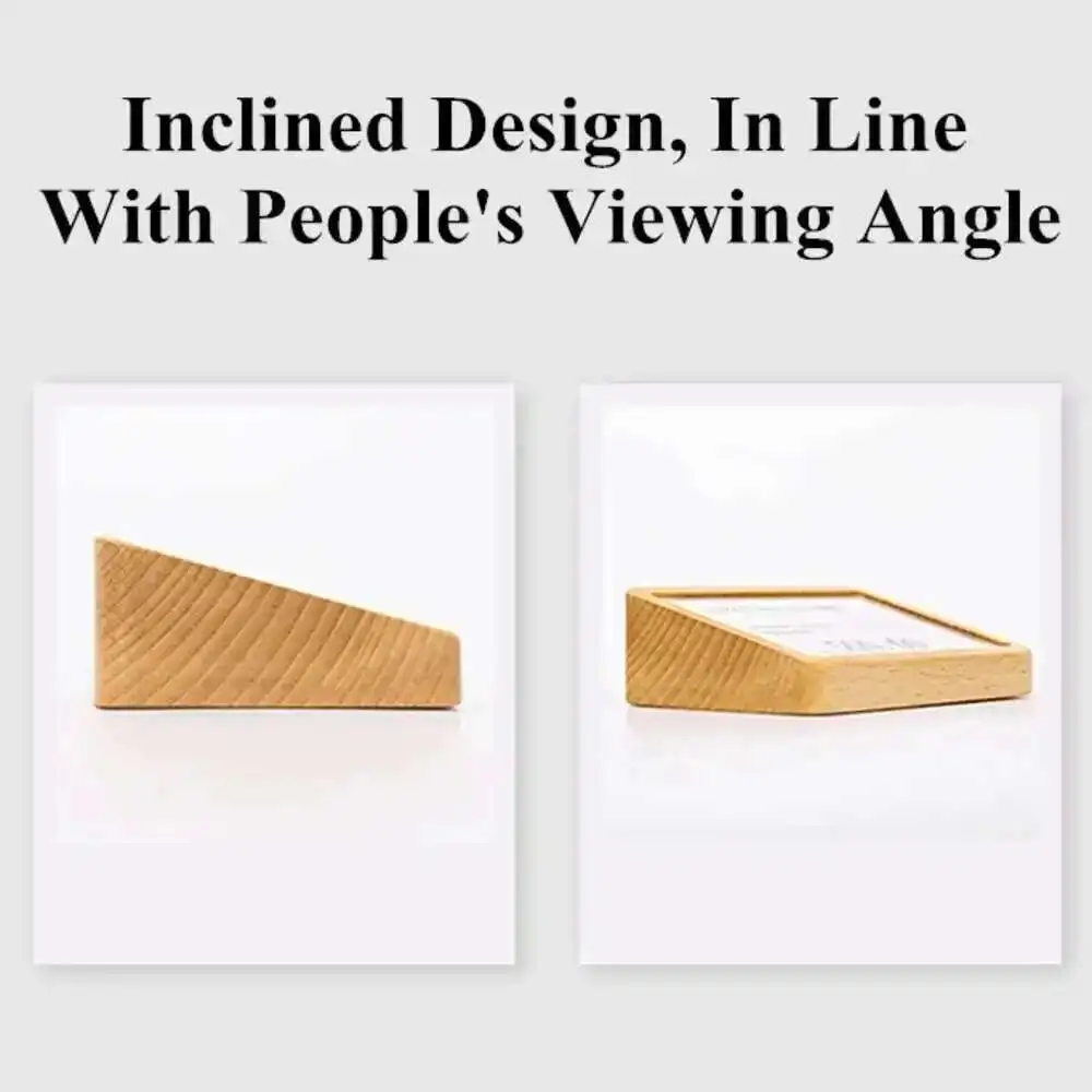 Slant Back Acrylic Sign Holder Display Stand Wood Notice Price Sheet Lable Holder Photo Literature Frame