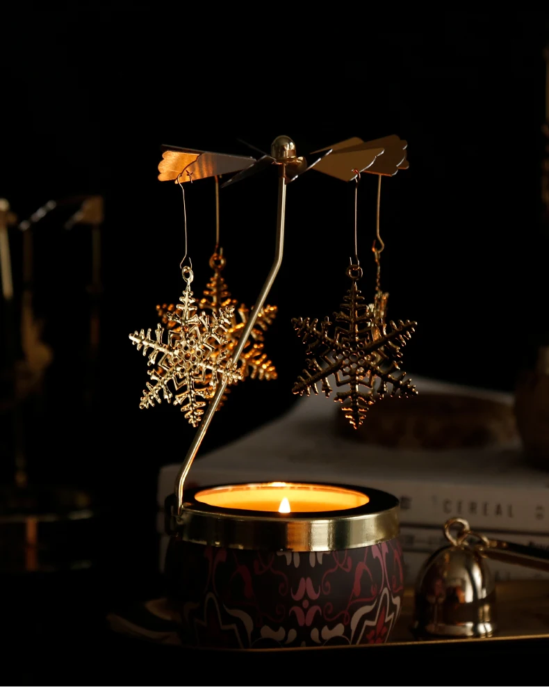 Christmas Decoration Aromatherapy Glass Candle Cup Lid Stainless Steel Rotating Carousel Candle Holder Walking Light Candlestick christmas decorations candle holders