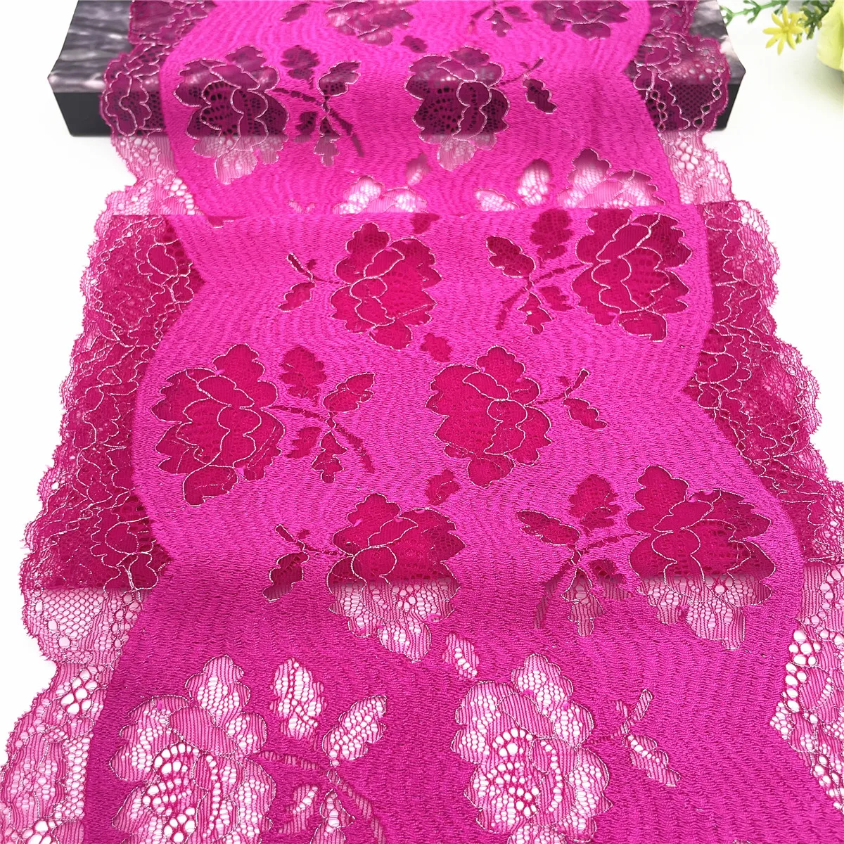3y/lot Width 22.50cm Fuchsia Silver Elastic Stretch Lace Trims Skirt Hem For Clothing Accessories Lingerie Dress Sewing Lace 1