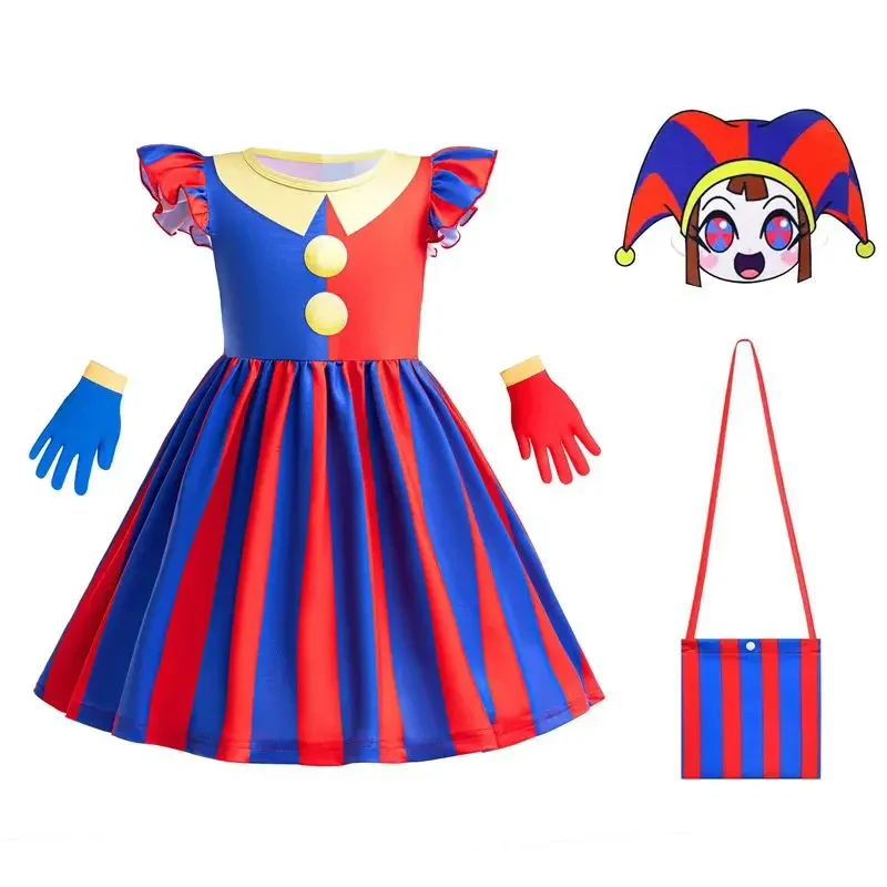 Children's Magical Digital Circus Dress Girls' Pamny Dress Clown Pomni Halloween Cosplay costumes Casual kids dresses for girls