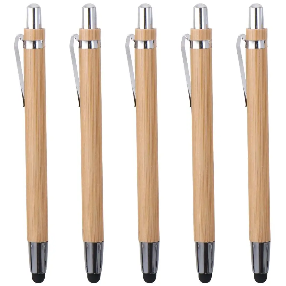 

5Pcs 2 in 1 Stylus Touch Pen Bamboo Retractable Ballpoint Pen Black Ink Pen Writing Gifts Touch Screens Office School Supplies