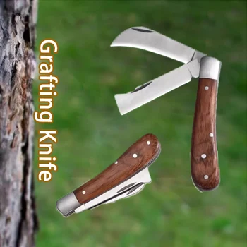 Professional Folding Grafting Knife Plant Grafting Pruning Tools Garden Fruit Tree Cutter Stainless Steel Wooden Handle Knife
