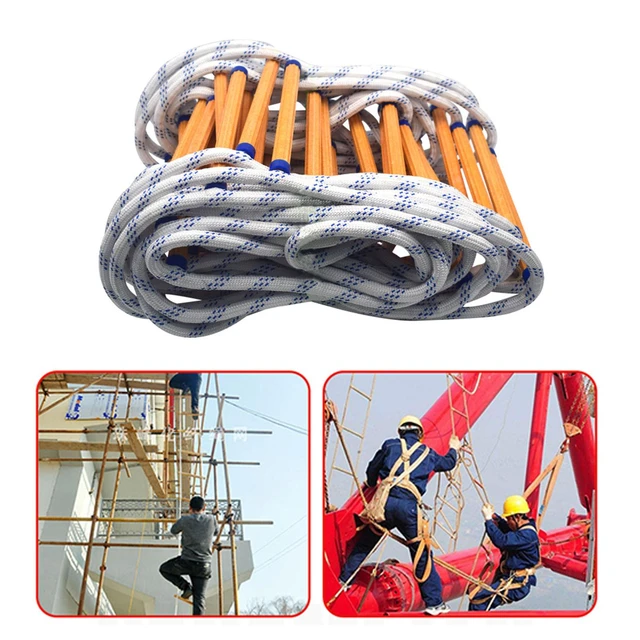 Emergency Escape Ladder Reusable Nylon Soft Flame Resistant Rope with Hooks  for Fire Evacuation Outdoor Aerial