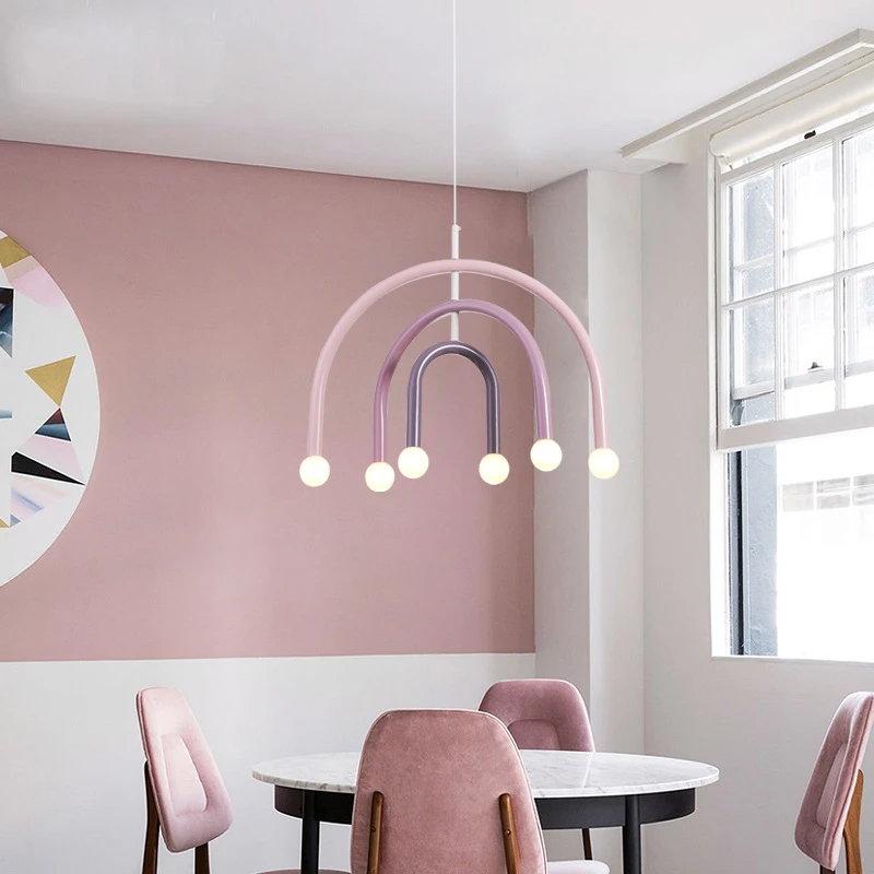 

Rainbow Bend Tube Chandelier Restaurant B&B Front Desk Studio Bar Kindergarten Children Contrast Color Simple Art