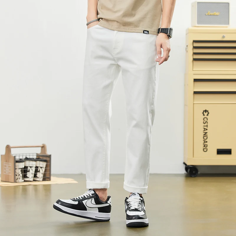 Description Picture 5 of itemWhite Summer Thin Denim Trendy Slim Fit Loose Casual Stretch Pants