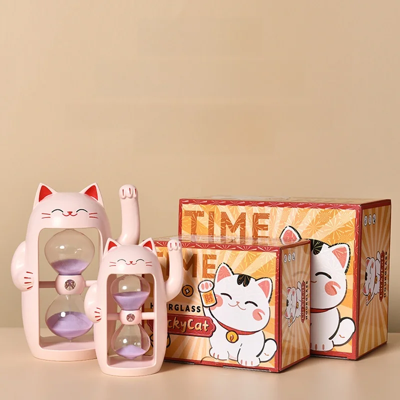 창의적인 고양이 모래시계 데스크탑 타이머 거실 프론트 데스크 장식 부를 끌어들이는 고양이 선물 장식품