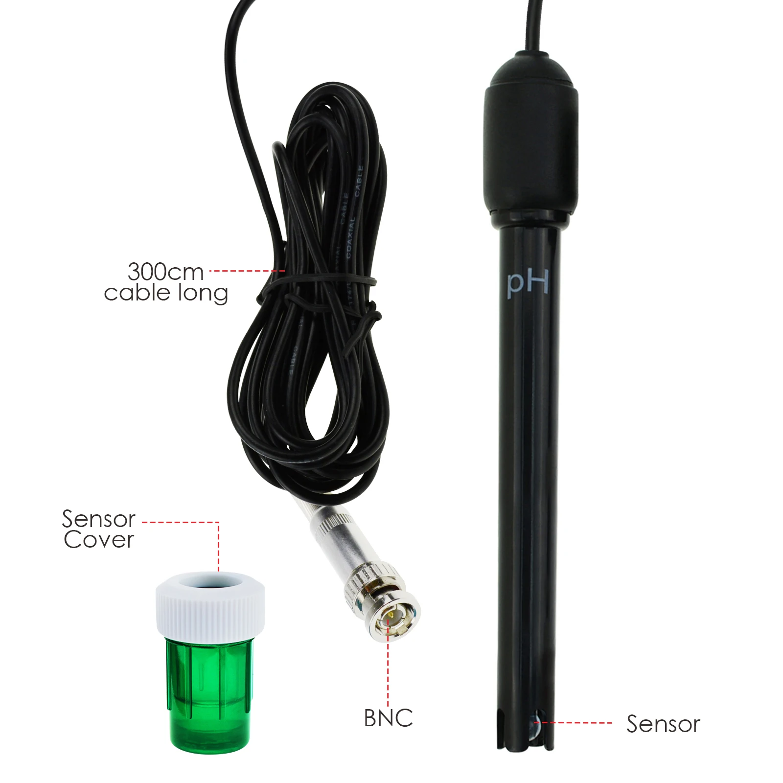 PH Electrode Sensor Probe 300cm Cable Water Analyzer PH Meter PH Probe For Aquarium Hydroponics BNC Connector Sonde Ph Piscine 6