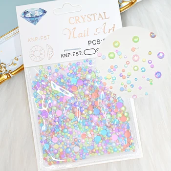 1440Pcs New 3D Macaron Nail Art Decorations Rhinestone 10 Colors Flatback Mermaid Beads Strass Shiny Crystal Stones Manicure Diy 1