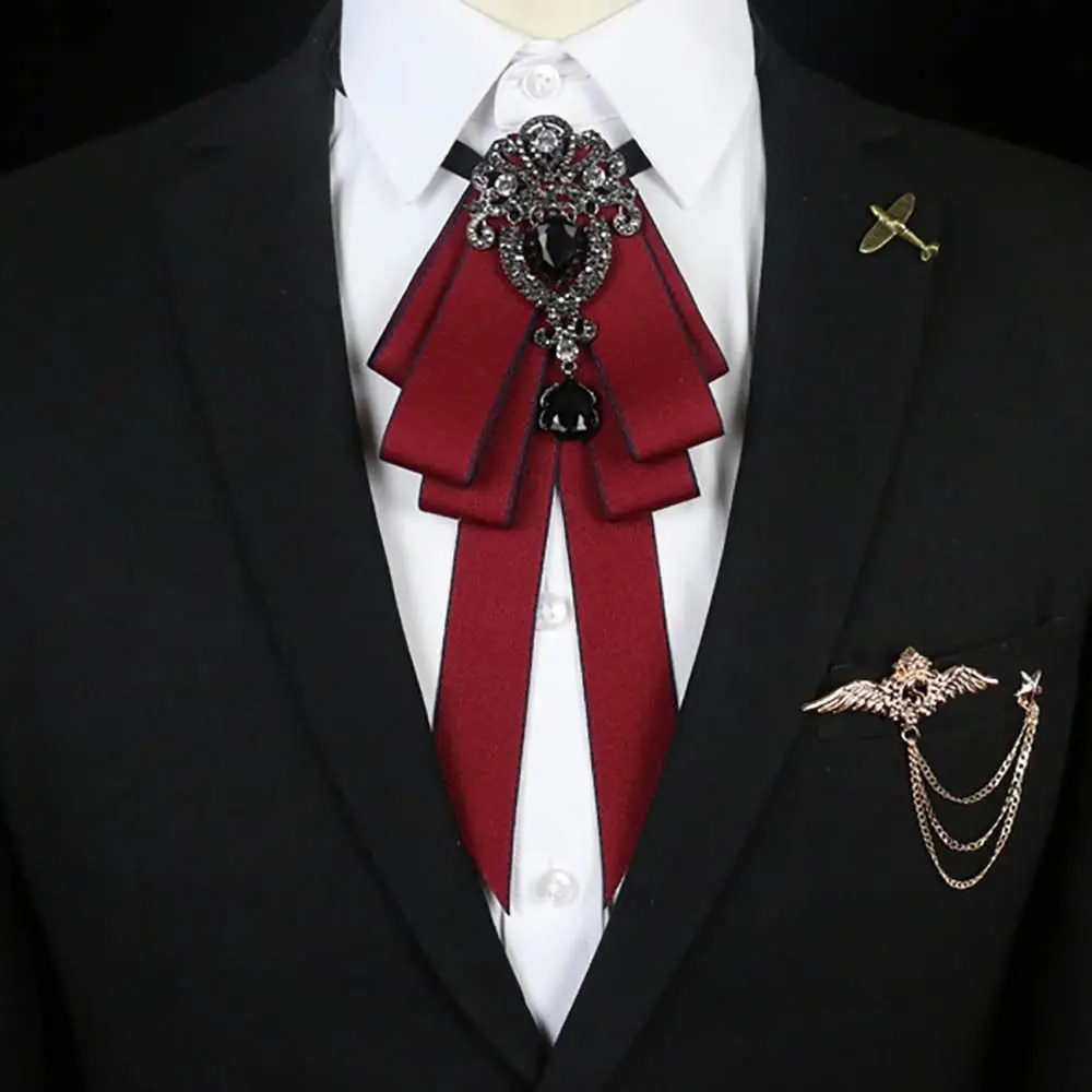 Luxuriöse schwarze Strass-Band-Fliege, modische Stoff-Stoffkunst, handgefertigte Kristall-Fliege, Band, Schleife, Brosche, Krawatte – Detail 15