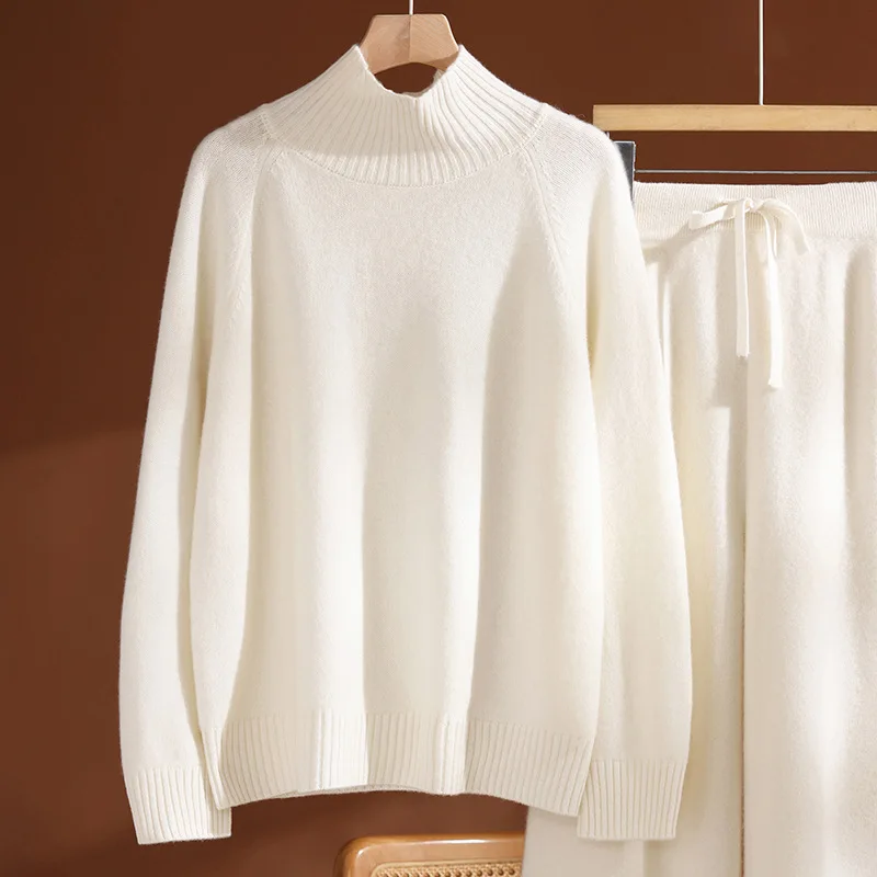 المرأة عالية الياقة فضفاضة محبوك سترة صوف الخريف ا...