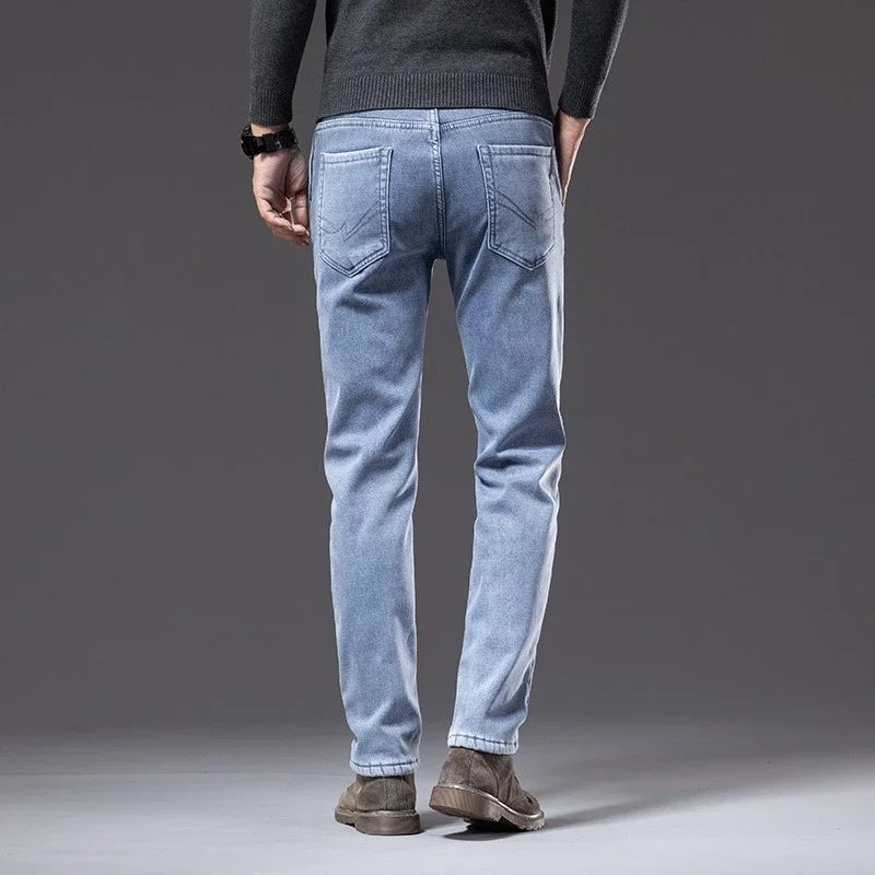 Winter Fleecy Thickened Warm Jeans Vintage Brand Classic Retro Youth Fashion Men Fit Straight Leg Casual Stretch Denim Pants 6