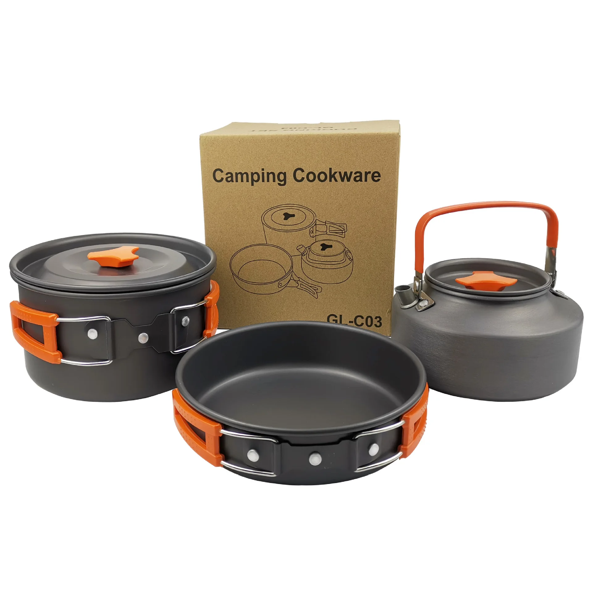 3 Pieces Portable Folding Alumina Utensils Outdoor Cooking Equipment PotTeapot Kettle Aluminum Camping Cookware Set