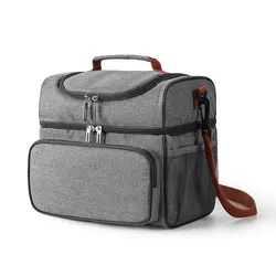 Thermal Tote Lunch Bag with Detachable Strap - Double - Layer Insulated Cooler (GRAY)