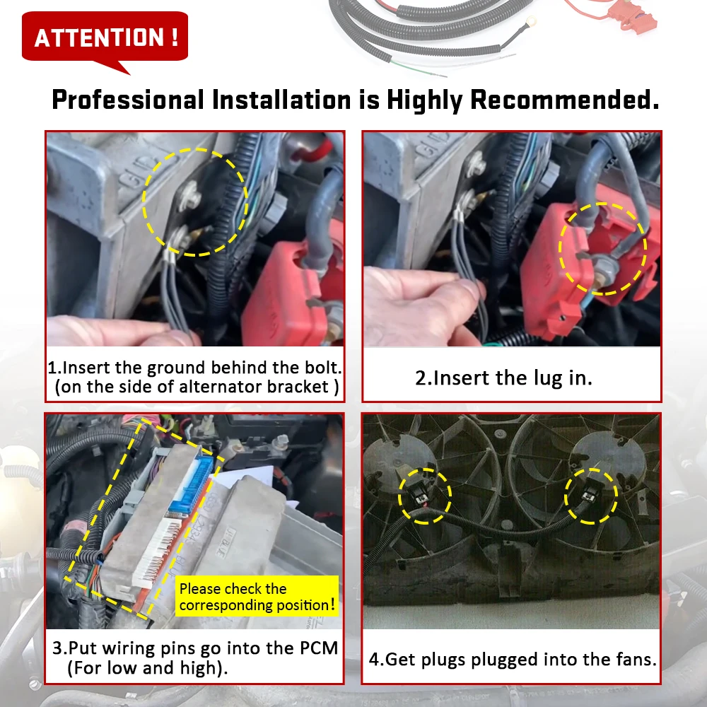 Electric Fan ECU Control Dual Fan Upgrade Wiring Connector Harness for 99-07 GM Silverado Sierra Suburban Avalanche 7L5533A226T