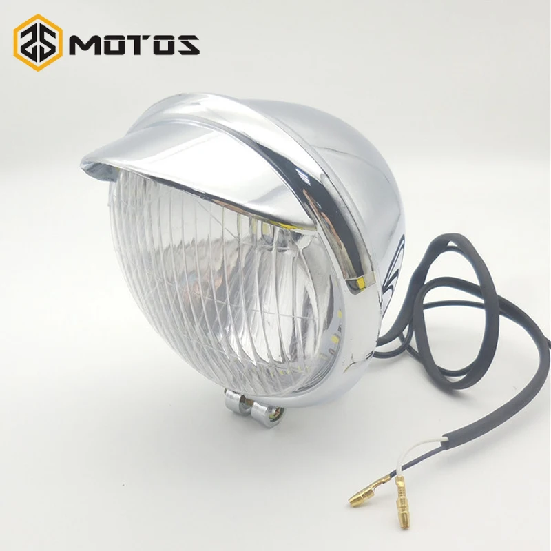 

ZS MOTOS Retro Front Motorcycle Head Light Headlamp Comp Modified Motocross Round Headlight LED Modified Headlight Round Shape
