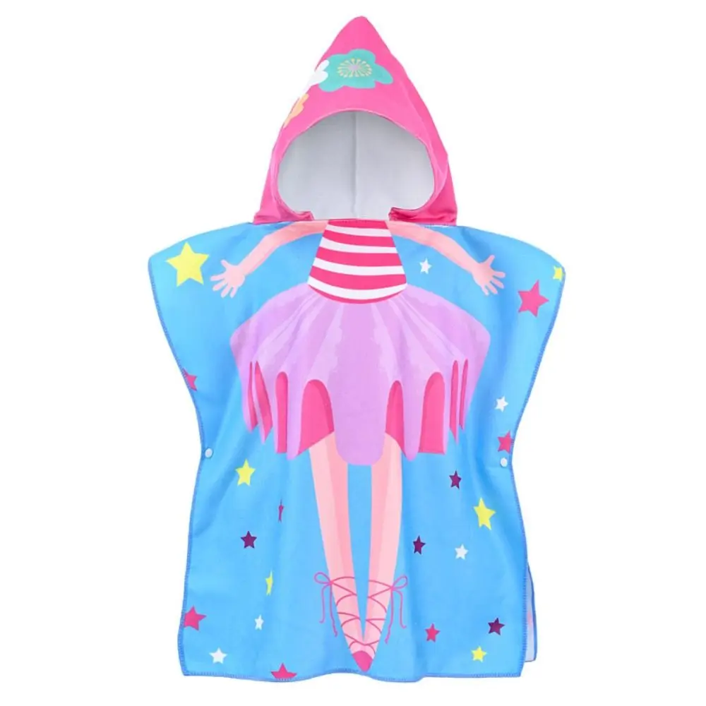 Kids Bathrobe Washcloth Quick Dry Beach Towel Shark Pattern Swim Accessory Poncho