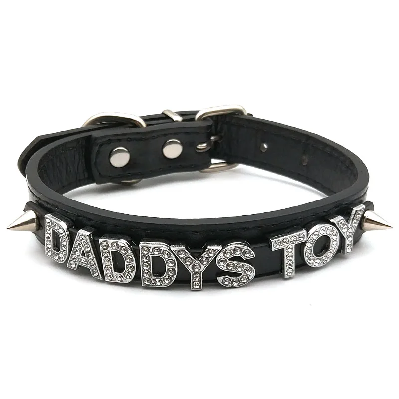 Punk Rivet Custom Name Necklace Men Women Sexy Goth Rhinestone Letters HOTWIFE Choker Collar Personalised Customized Jewelry