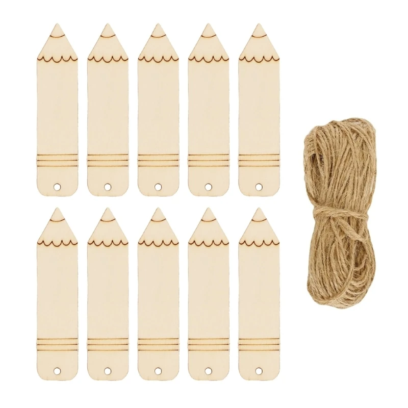 

10PCS Blank Bookmarks Set with 5M Rope, DIY Wooden Craft Bookmarks for DIY Bookmarks Handmade Craft Gift Labels