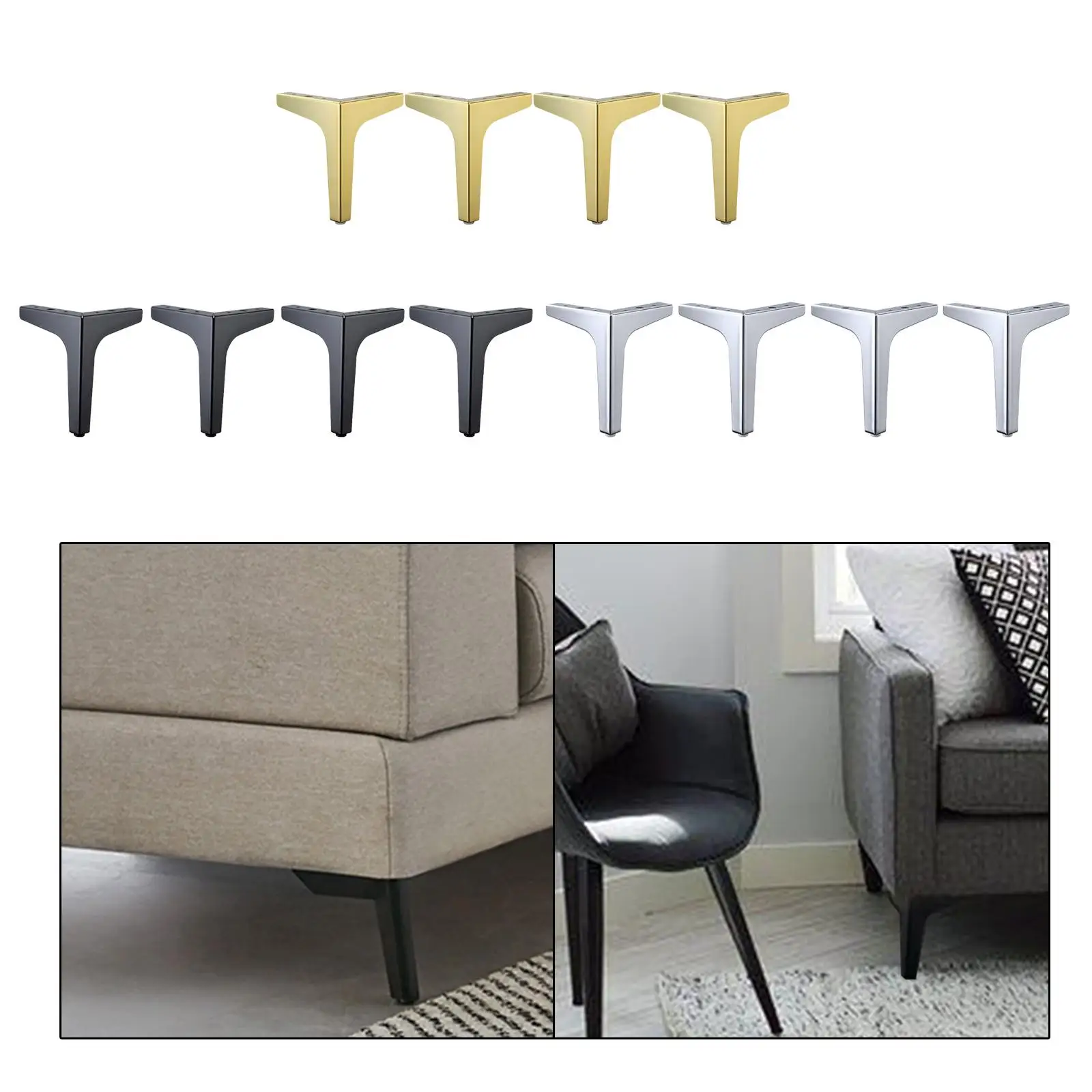 Metal Furniture Legs Sofa Loveseat Chair Sectional - 4pcs Black/Gold/Chrome
