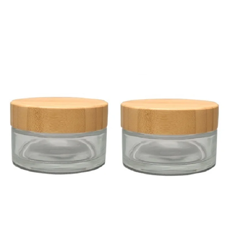 

6pcs 100G Cosmetic Jars Bamboo Wooden Lid 3OZ White Frosted Facial Cream Case Refillable Bottle Empty Clear Skincare Glass Pots