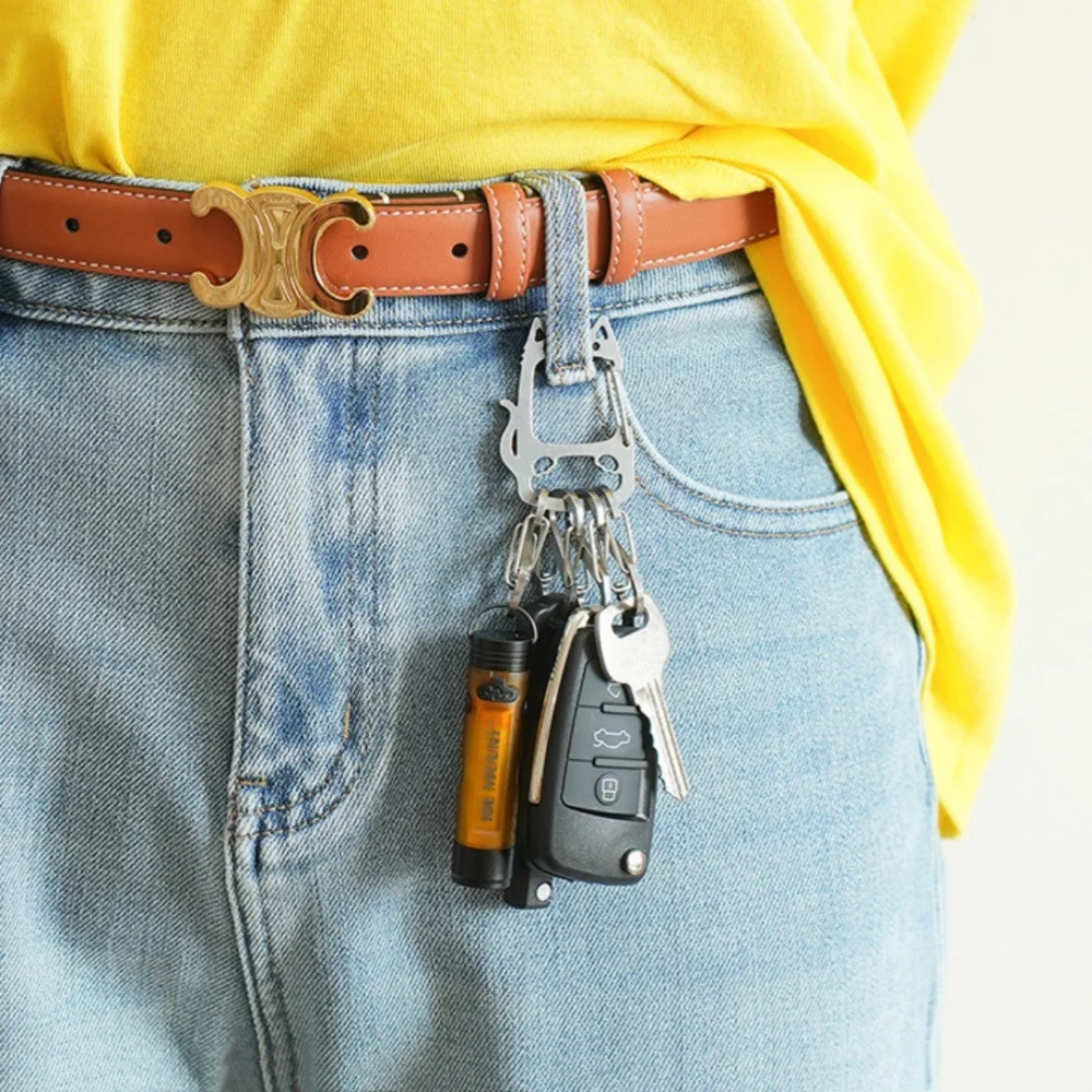 Camping Bergsteigen Schnalle mit vier Haken zum Aufhängen Karabiner Clip Zubehör Outdoor Katze geformt Edelstahl Schlüsselanhänger – Detail 4