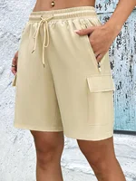1/2 PCS  Loose Women Shorts with 2 Flap Pockets Adjustable Drawstring Cargo Short Outdoor Quick Dry Lightweight Shorts - Image 2