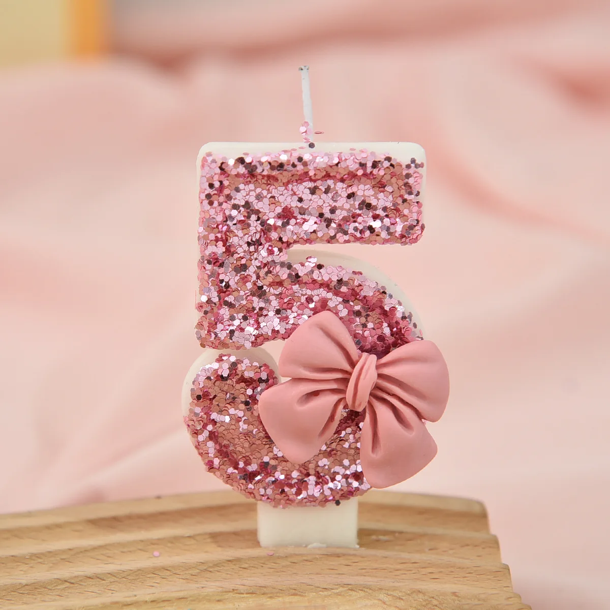 Pink Bow Sequin Anniversary Candle Decoration