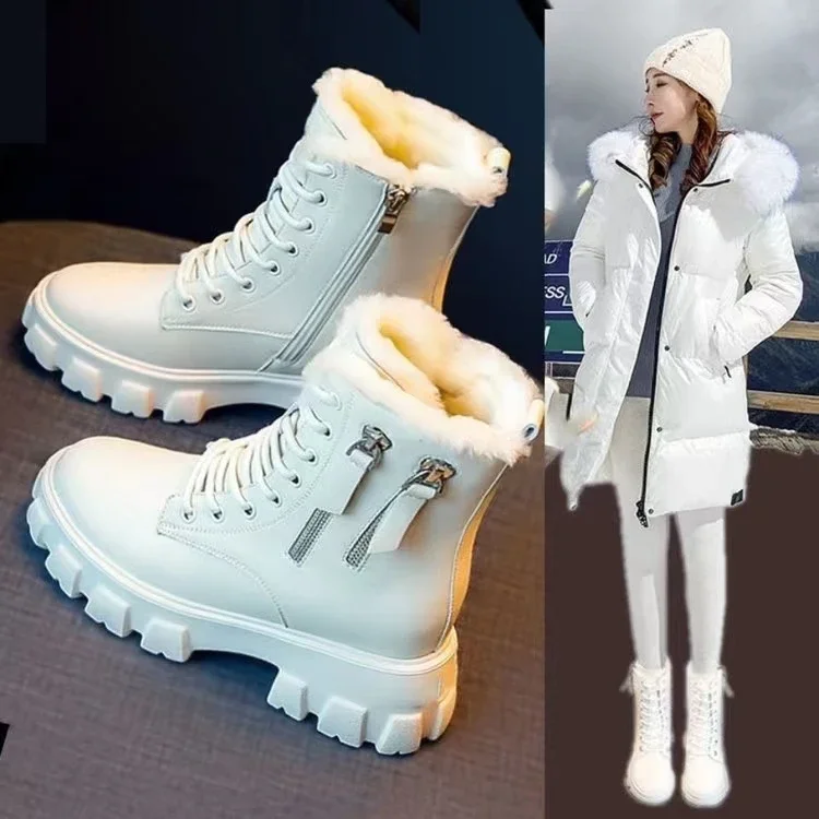 

Snow Boots Women Winter 2022 New Plush Velvet Woman Shoes Warm Ankle Boots Thick Cotton Shoes Furry Black Women Leather Boots