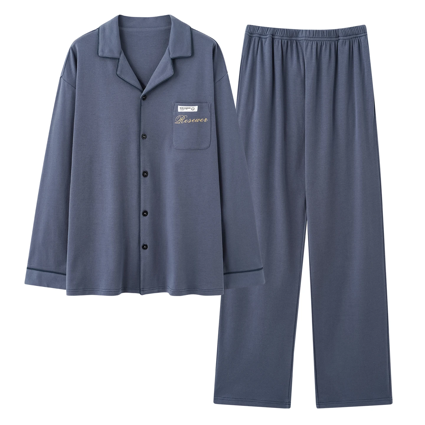 طقم بيجامة رجالي من Healing Lake Green 100% مع جيب على الصدر وحزام خصر مطاطي (ملابس مريحة ناعمة قابلة للتنفس)