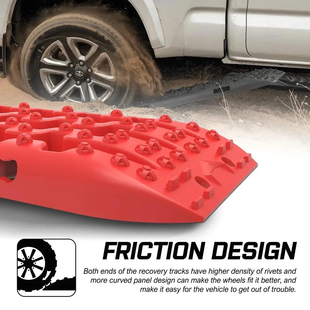 X-BULL 2 Pairs Recovery tracks Sand Mud Snow 4WD / for X4 ATV Offroad Stronger Gen 3.0-Red