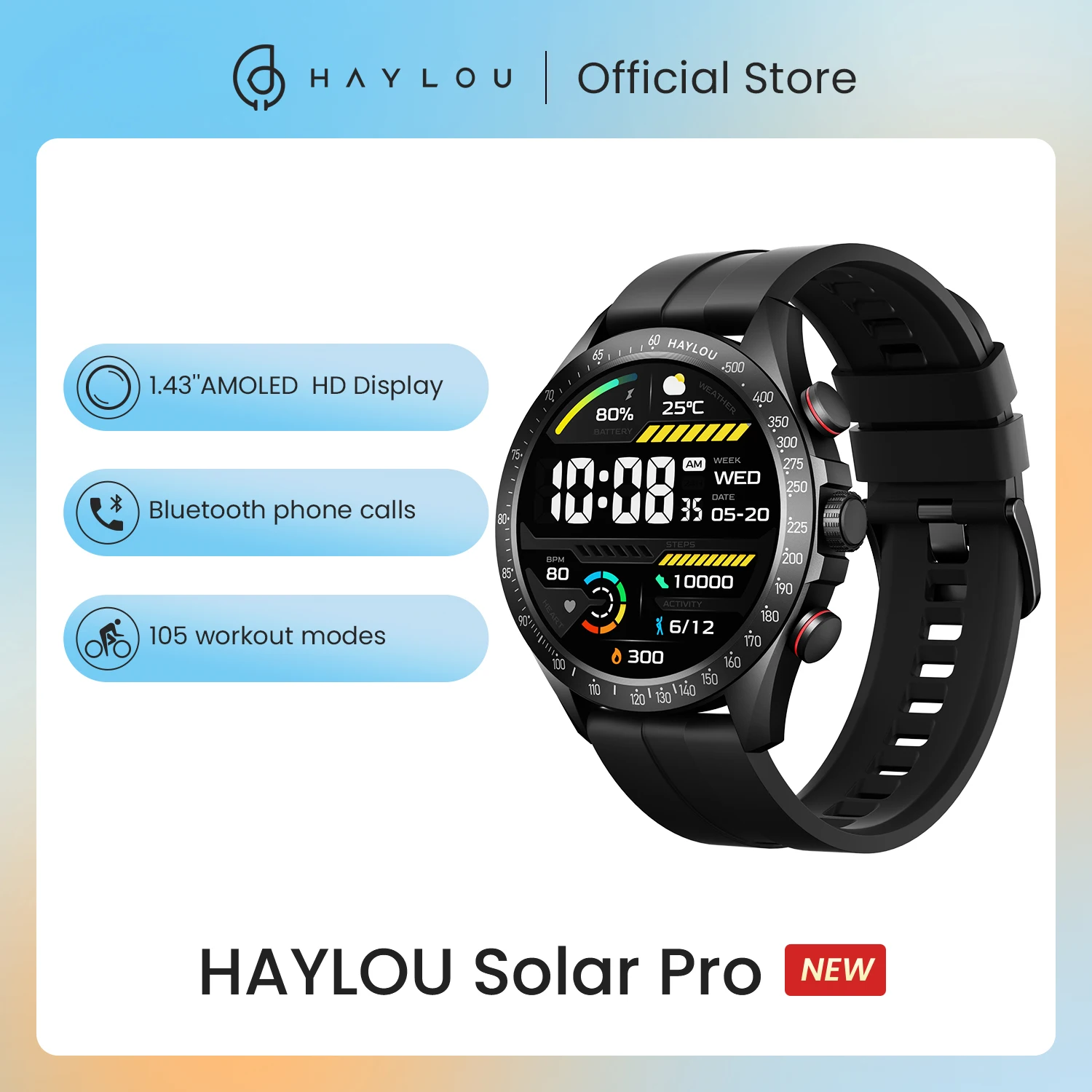  HAYLOU Solar Pro LS18 Smart Watch 1.43"AMOLED Display Bluetooth Phone Call & Voice Assistant Mulitary-grade Toughness Watch 