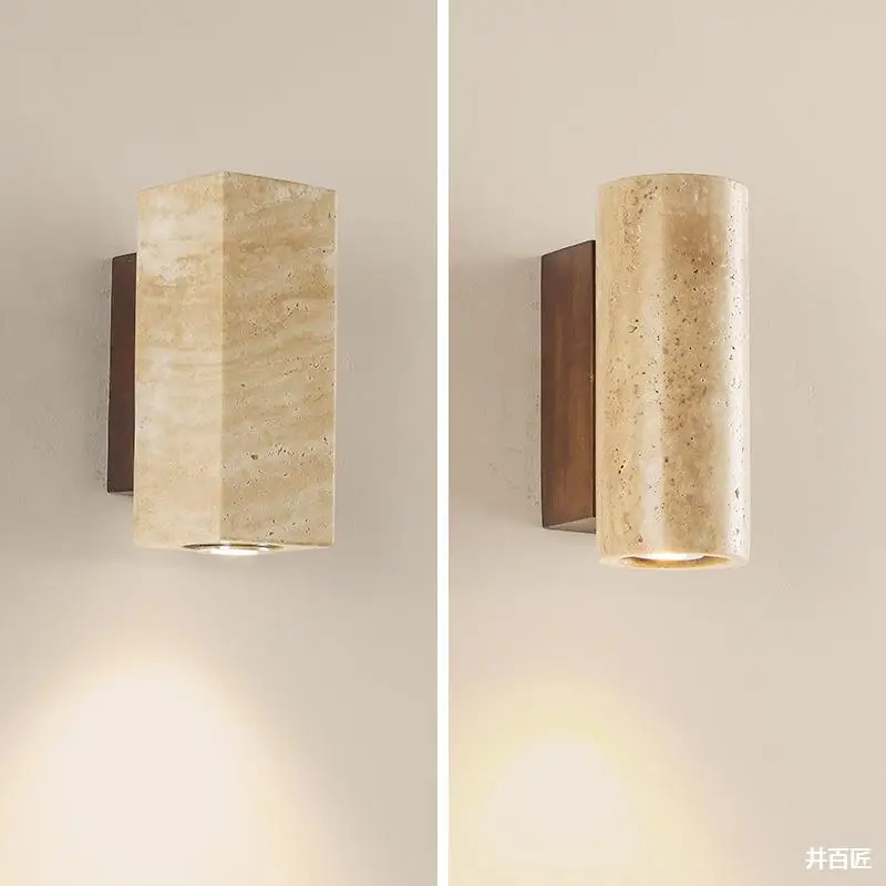 

Wabi Sabi Yellow Marble Wall Lamp Led Bedside Japan Bedroom Living Room Wall Light Travertine Stair Corridor Decor Sconce