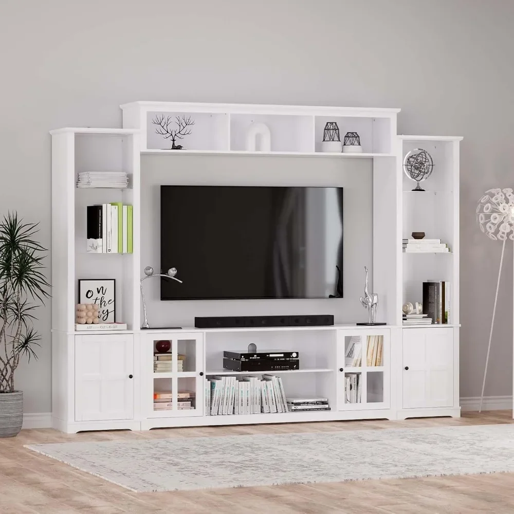 4 Piece Wall Unit TV Stand with Bookshelf,TV Console Table Media Entertainment Center, Living Room Wine Cabinet Display Cabinet 2