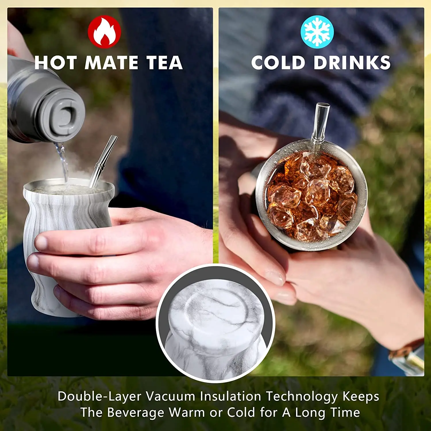 Yerba Mate Natural Gourd/Tea Cup Set With Lid 230ML Includes 2 Bombillas yerba mate cup tea set