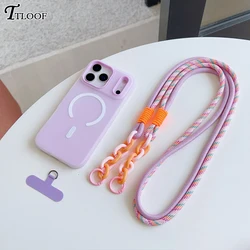 Magnetic Phone Case with Crossbody Strap and Lanyard - Magsafe Soft Cover - iPhone 15 Plus (Purple)