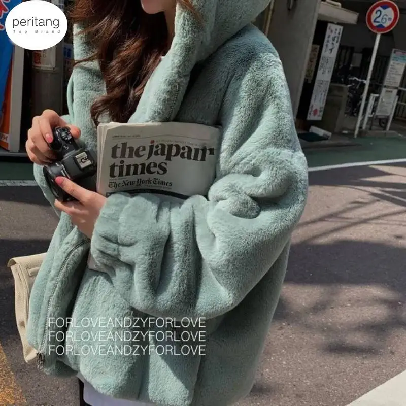 

2024 Fashion Faux Fur Coat Winter Women Casual Hooded Slim Long Sleeve Faux Fox Fur Winter Jacket Women Casaco Feminino