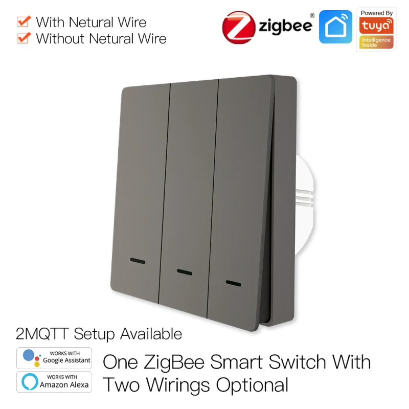 Tuya ZigBee Smart Light Switch With/without Neutral Wire No Capacitor Needed Smart Life 2/3 Way Works With Alexa Google 2mqtt 