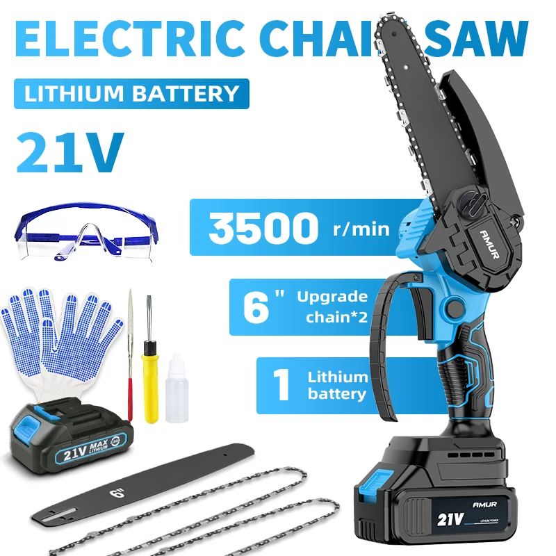 

6 Inch 21V Mini Powerful Cordless Electric Chain Saw Woodworking Handheld Pruning Chainsaw Garden Cutting Tool