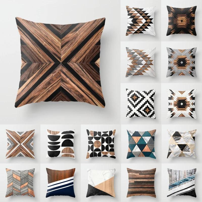 45x45cm New Home Pillowcase Wood Grain Ethnic Style Pillowcase Living