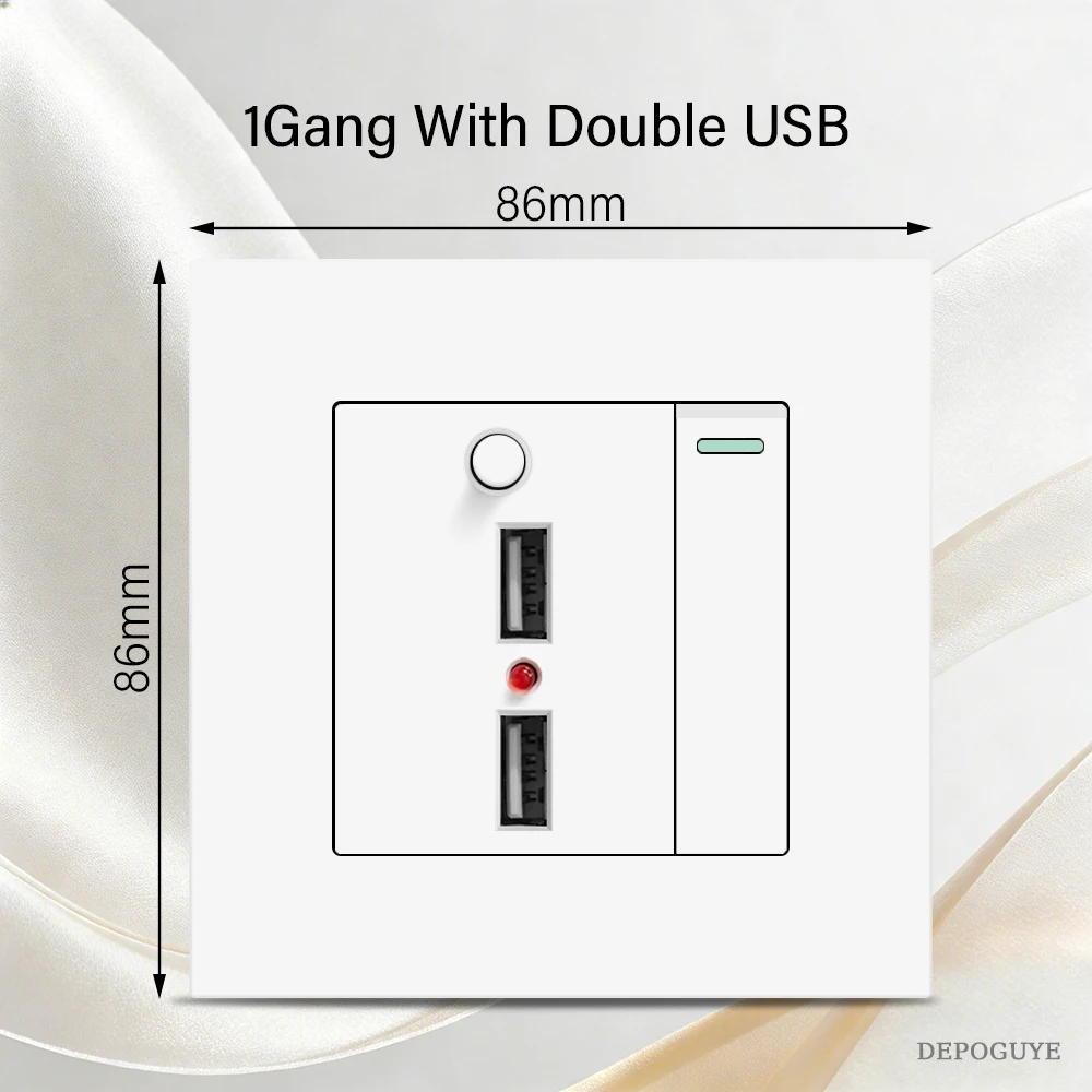 1 gang 2 way with 2 ports USB charging socket, with LED light, AC110-250V, light switch with international universal USB socket