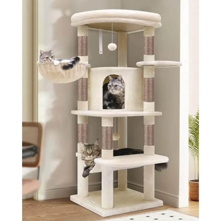 Corner Cat Tree 51in Curved Series Modern Cat Tower for Indoor Cats with Hammock 7 Sisal Scratching Posts Large Fan-Shaped Plat