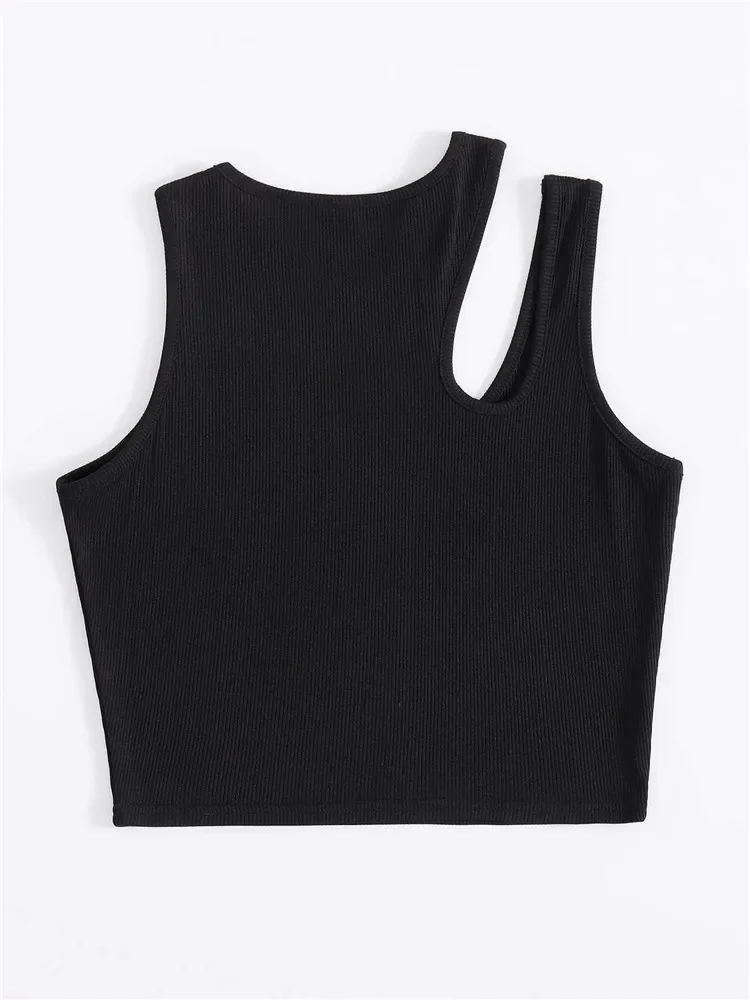 Sexy Rib-knit Tank Top for Women Summer Solid O-neck Sleeveless Crop Tops Street Vintage Korean Fashion Shirt Vest Y2K Clothes - Image 6