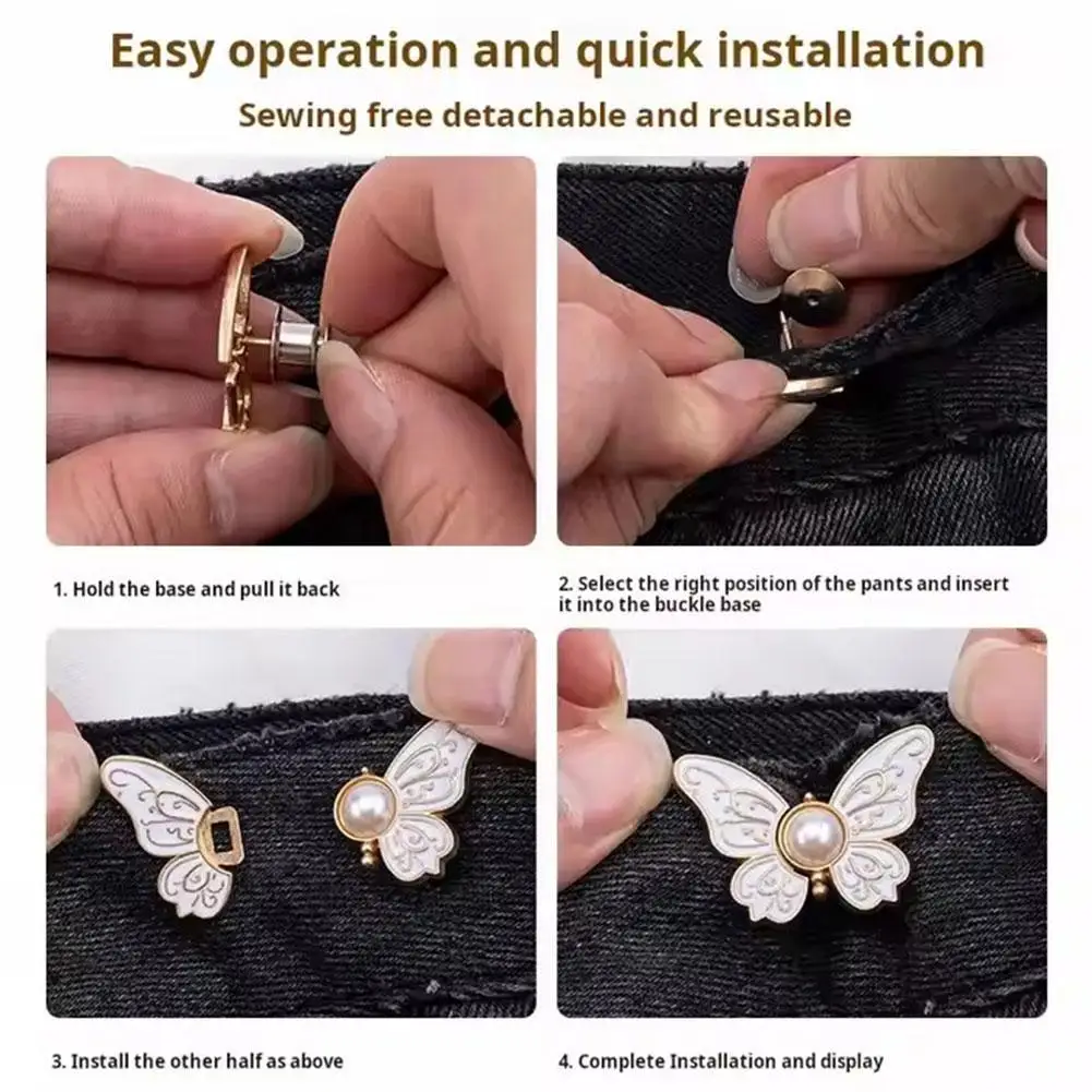 Butterfly Clothing Waist Closing Button Jeans Pin Reusable Removable Tighten Waist Button Adjustable Detachable Waist Clip Women