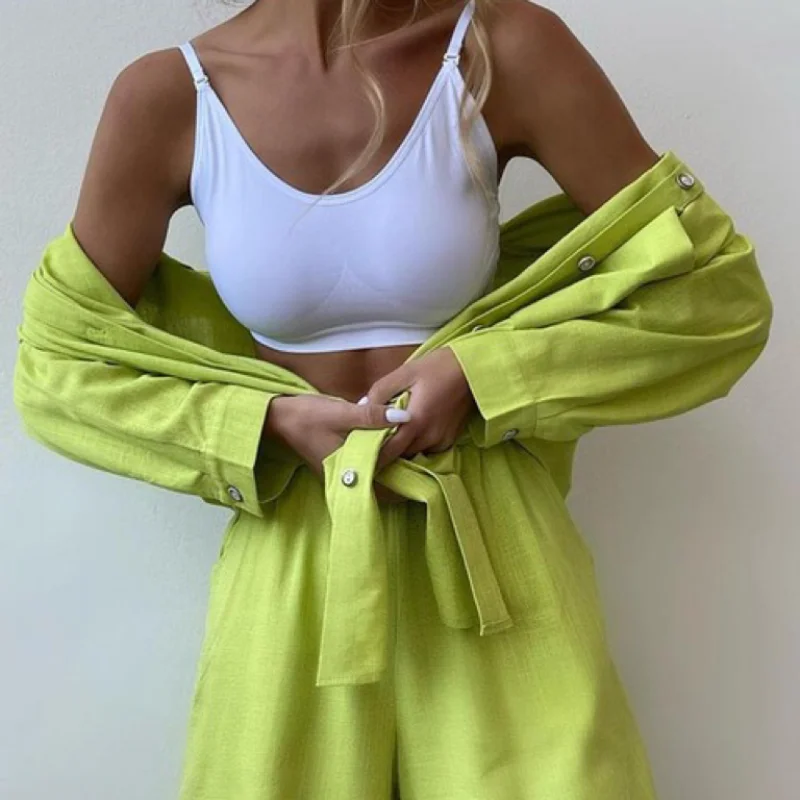 Monochrome Long Sleeve Shirt Set, Single Breasted, Loose Fashion, Casual Shorts, Europe and America, Spring, New, 2024