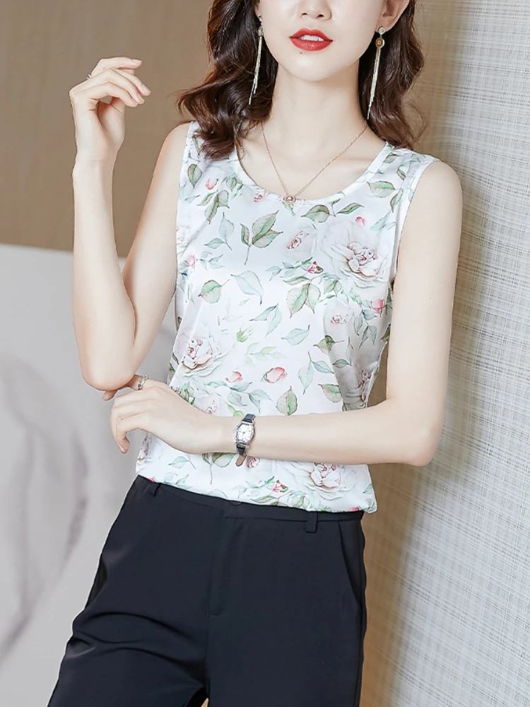 Women Blouse Camisole 2023 Fashion Summer Sexy Blouse O-Neck Sleeveless Ladies Tops Shirt Floral Vest Elegant Clothing Women Top