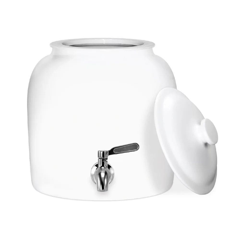 

Porcelain Ceramic B.P.A. & Lead Free 3-5 Gallon Jug Capacity Crock Water Dispenser, Stainless Steel Faucet with Included Lid