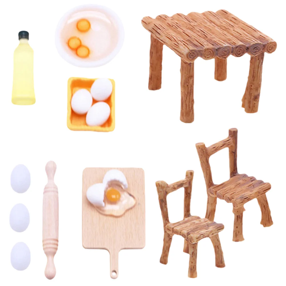 

1 Set House Miniature Baking Props Micro Scene Kitchen Utensil Table and Chair