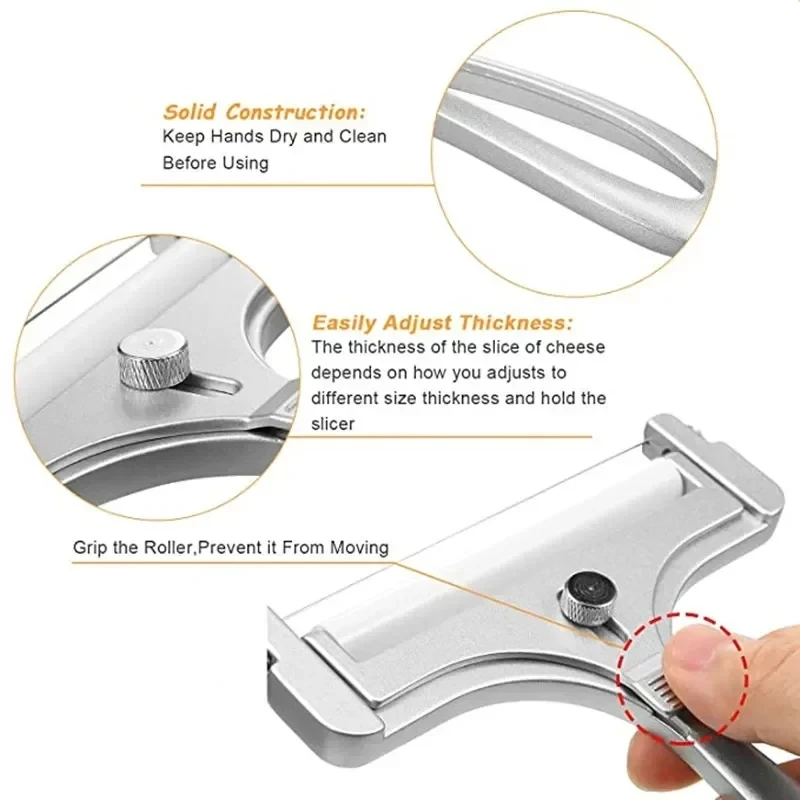 Cheese Slicer ANYOHOE with 1 Extra Stainless Steel Wire Adjustable Thickness for Soft and Semi-Hard Cheeses